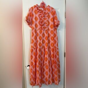 Orange Puff Sleeve Cowl Neck Sundress